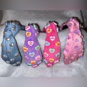 Denim Handmade sewn Valentine’s Day pearl heart knot knotted headband unique